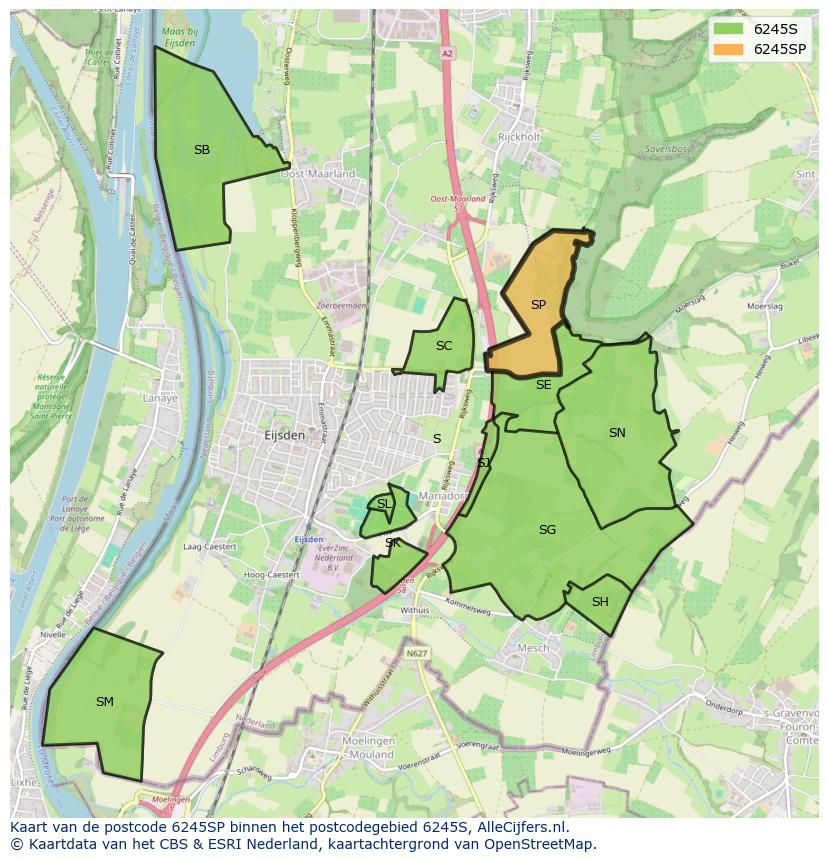 Afbeelding van het postcodegebied 6245 SP op de kaart.