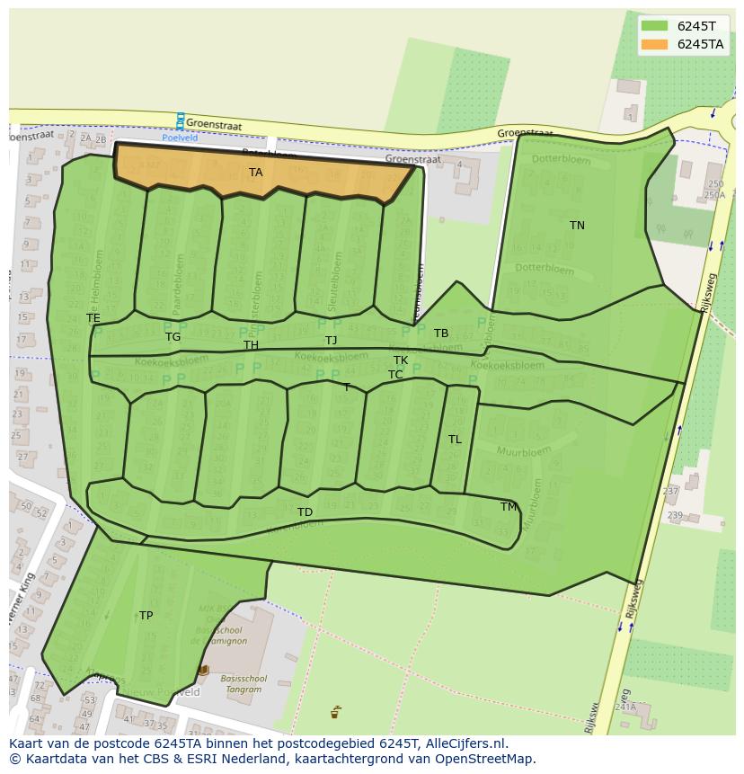 Afbeelding van het postcodegebied 6245 TA op de kaart.