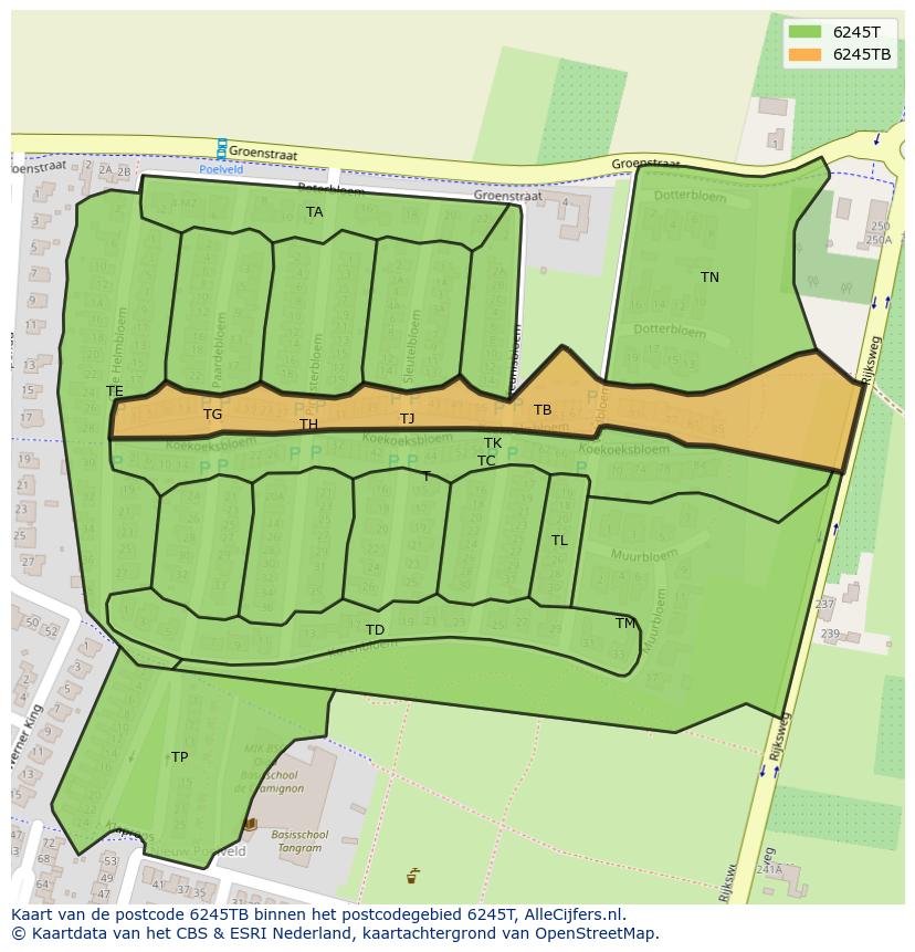 Afbeelding van het postcodegebied 6245 TB op de kaart.