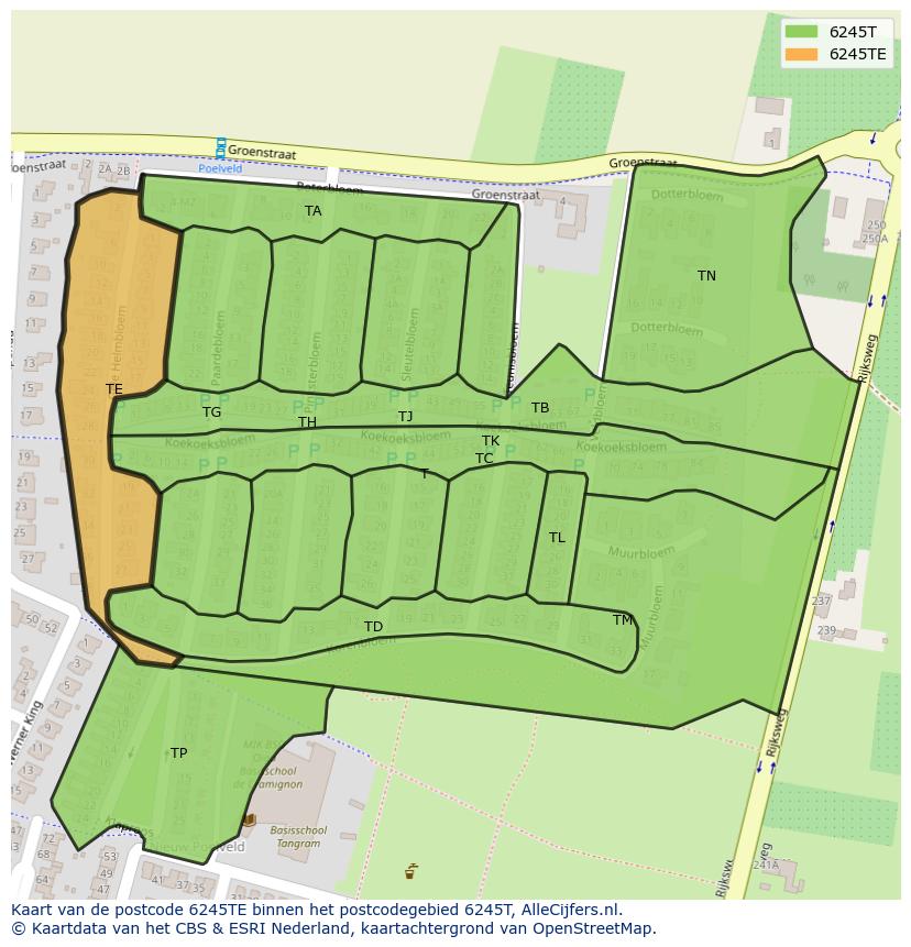 Afbeelding van het postcodegebied 6245 TE op de kaart.