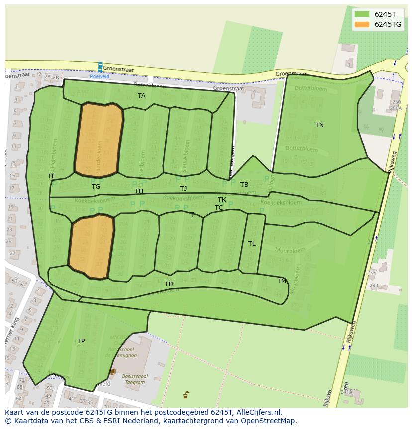 Afbeelding van het postcodegebied 6245 TG op de kaart.