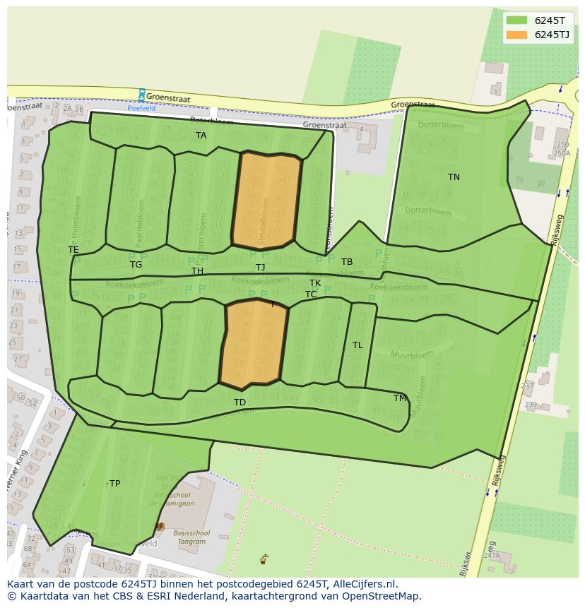 Afbeelding van het postcodegebied 6245 TJ op de kaart.