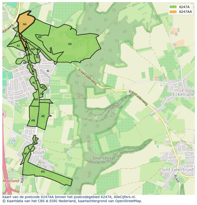 Afbeelding van het postcodegebied 6247 AA op de kaart.