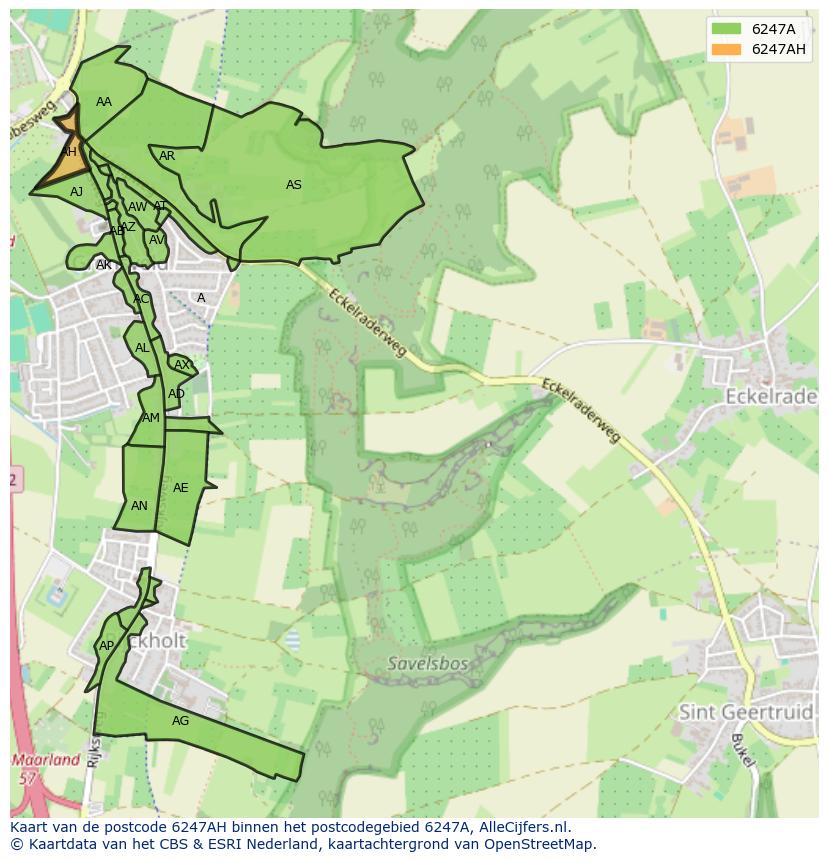 Afbeelding van het postcodegebied 6247 AH op de kaart.