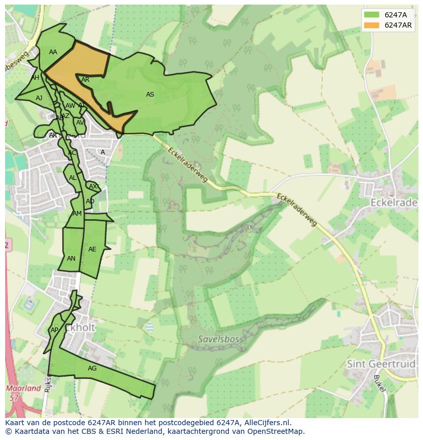 Afbeelding van het postcodegebied 6247 AR op de kaart.