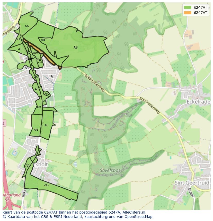 Afbeelding van het postcodegebied 6247 AT op de kaart.