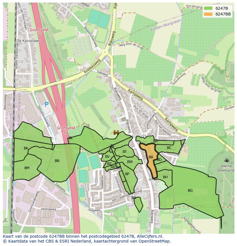 Afbeelding van het postcodegebied 6247 BB op de kaart.