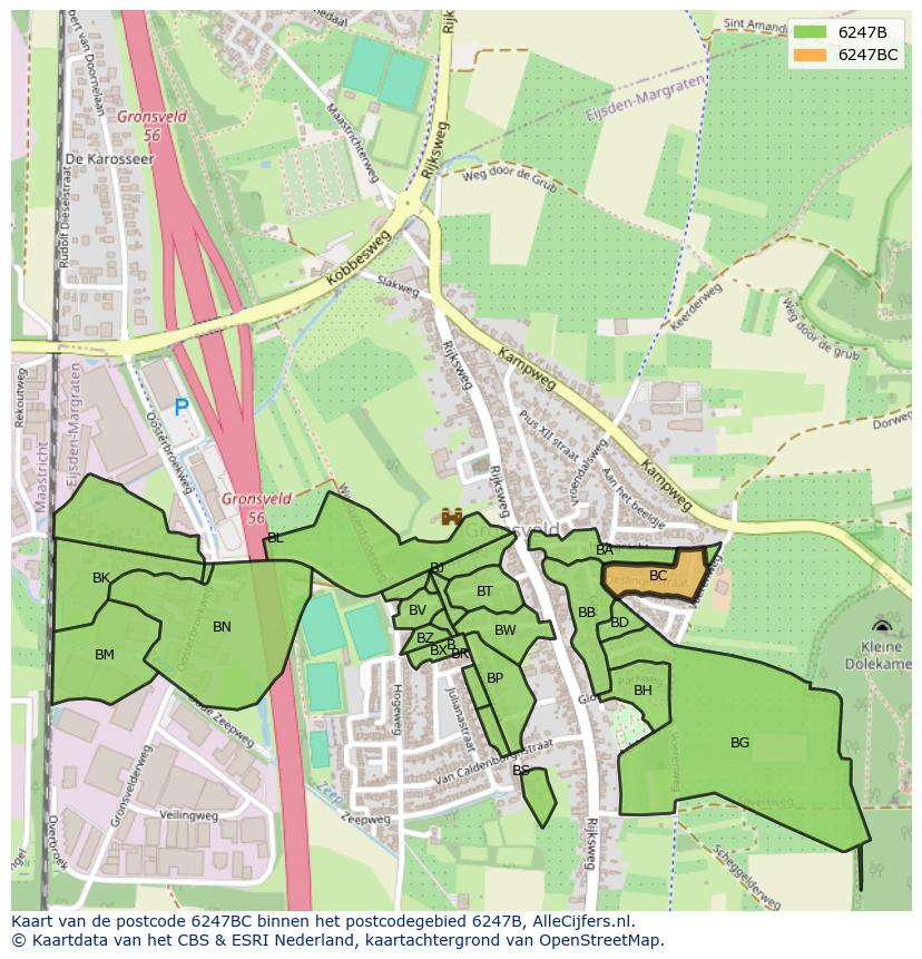 Afbeelding van het postcodegebied 6247 BC op de kaart.