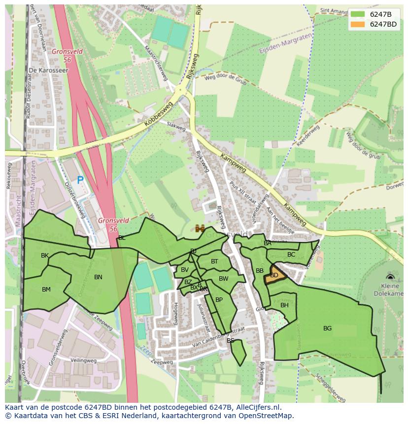 Afbeelding van het postcodegebied 6247 BD op de kaart.
