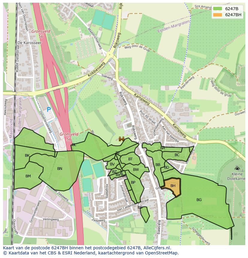 Afbeelding van het postcodegebied 6247 BH op de kaart.