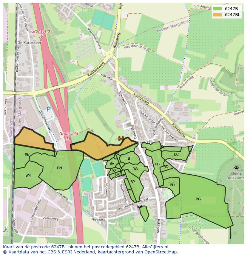 Afbeelding van het postcodegebied 6247 BL op de kaart.