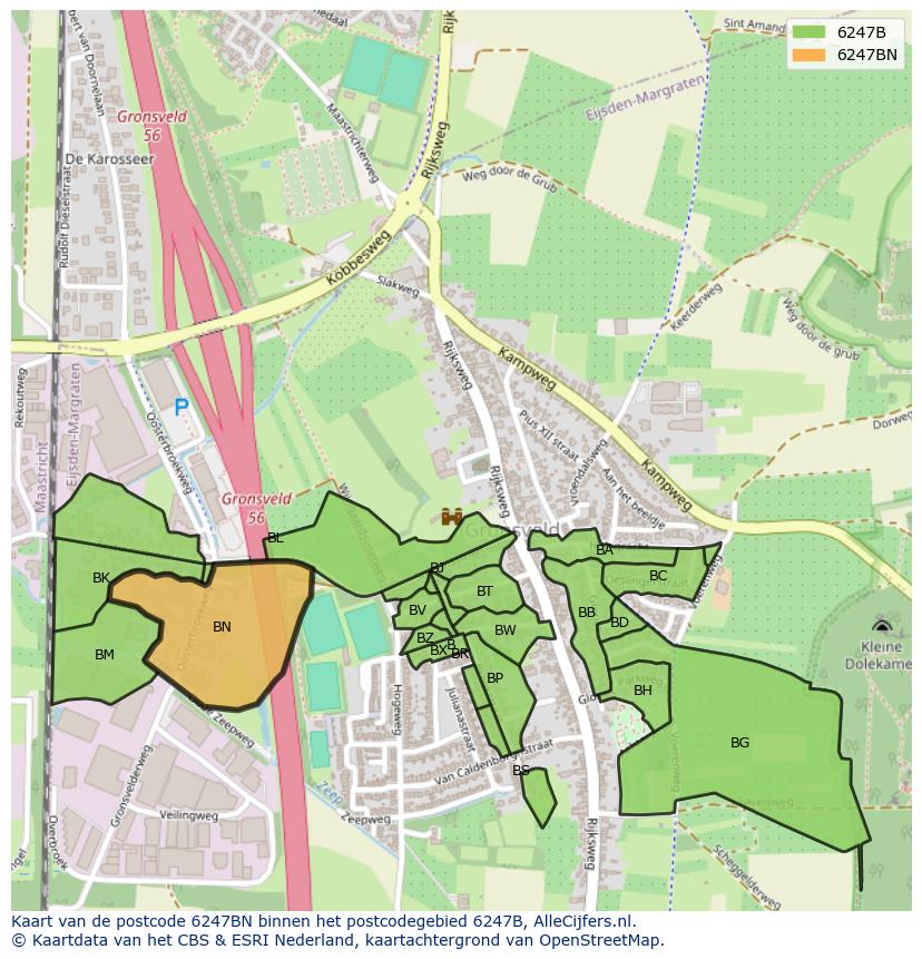 Afbeelding van het postcodegebied 6247 BN op de kaart.