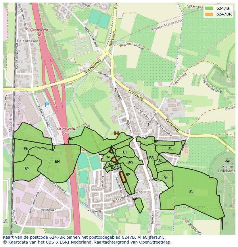 Afbeelding van het postcodegebied 6247 BR op de kaart.
