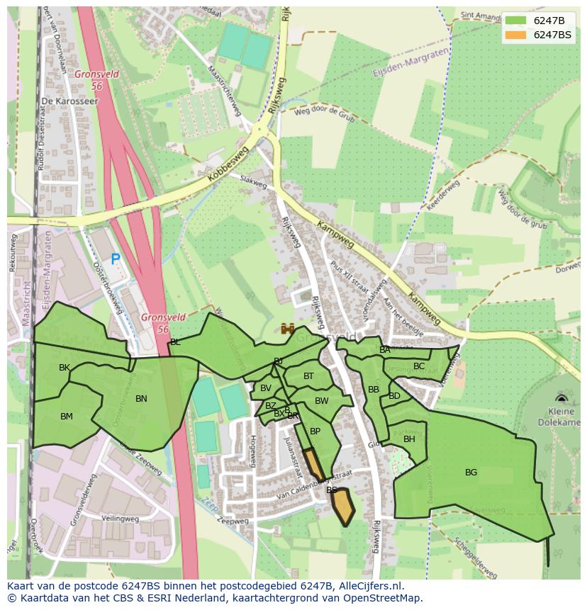 Afbeelding van het postcodegebied 6247 BS op de kaart.
