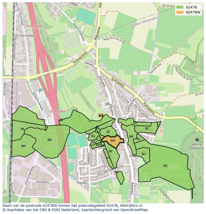 Afbeelding van het postcodegebied 6247 BW op de kaart.