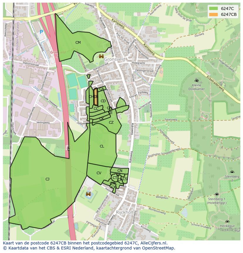 Afbeelding van het postcodegebied 6247 CB op de kaart.