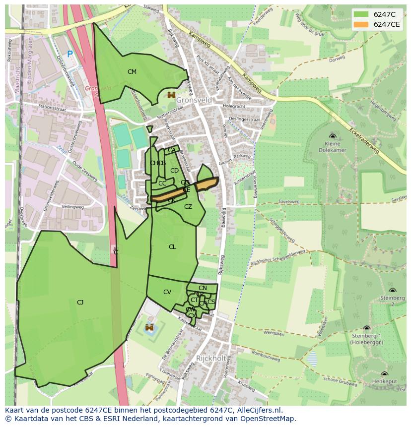 Afbeelding van het postcodegebied 6247 CE op de kaart.