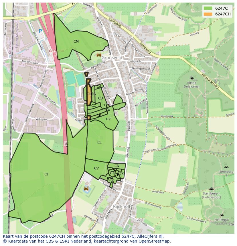 Afbeelding van het postcodegebied 6247 CH op de kaart.