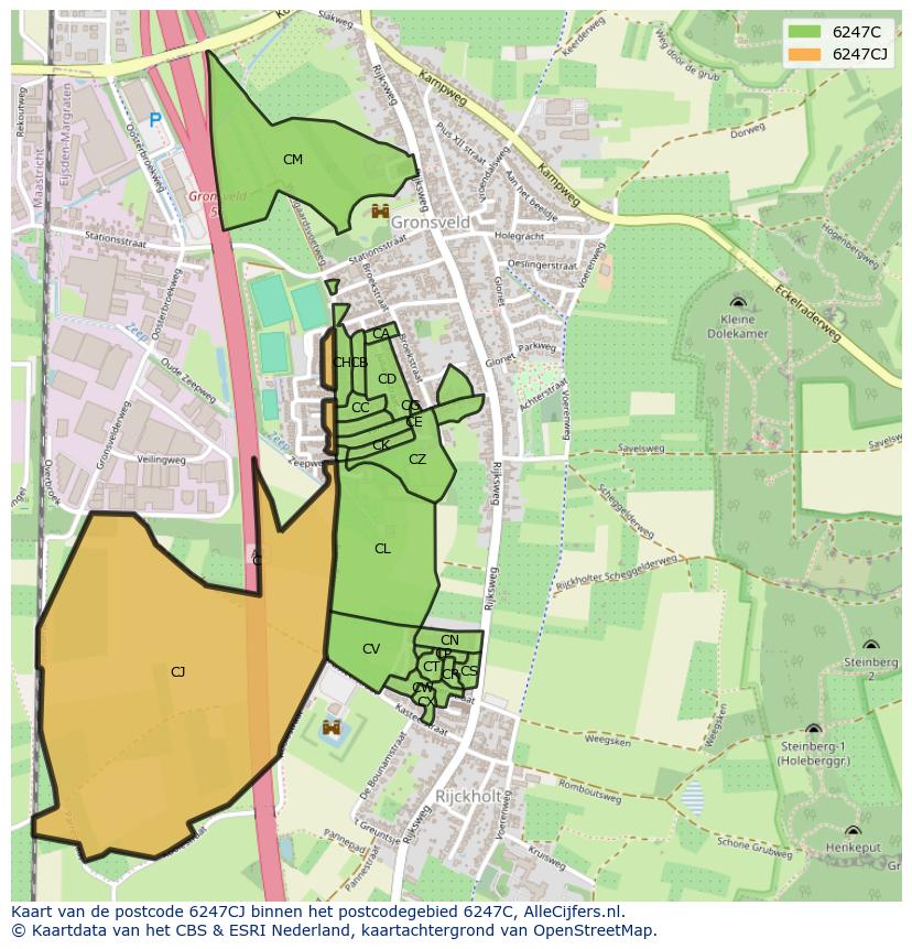 Afbeelding van het postcodegebied 6247 CJ op de kaart.