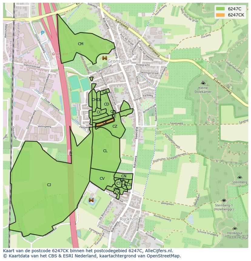Afbeelding van het postcodegebied 6247 CK op de kaart.
