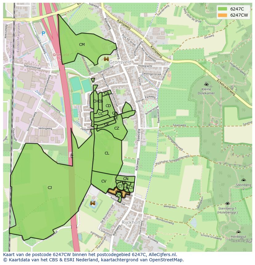 Afbeelding van het postcodegebied 6247 CW op de kaart.