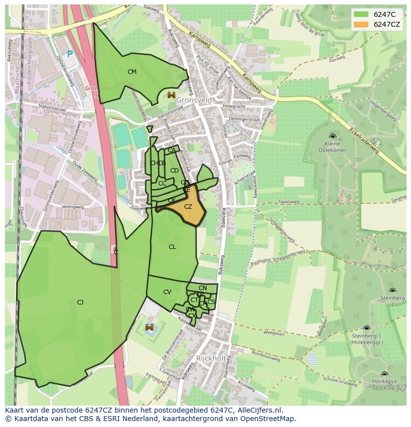 Afbeelding van het postcodegebied 6247 CZ op de kaart.