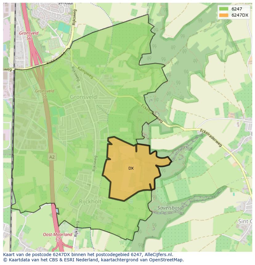Afbeelding van het postcodegebied 6247 DX op de kaart.