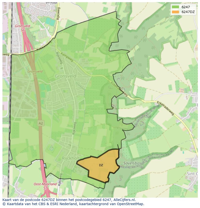 Afbeelding van het postcodegebied 6247 DZ op de kaart.