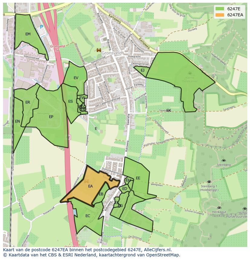 Afbeelding van het postcodegebied 6247 EA op de kaart.