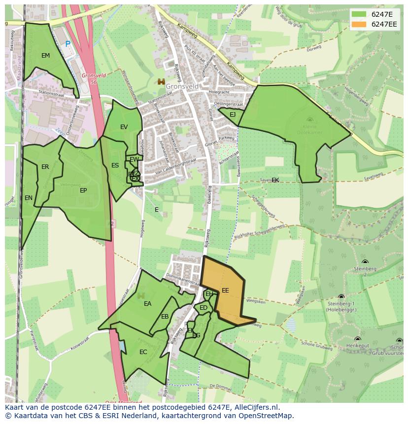 Afbeelding van het postcodegebied 6247 EE op de kaart.
