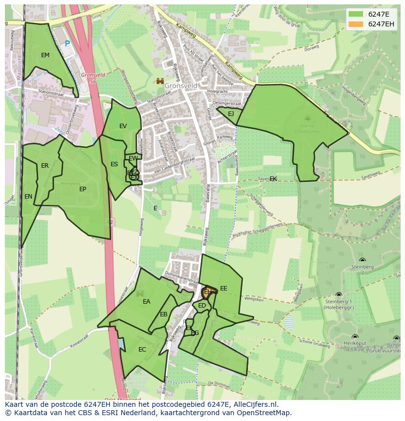 Afbeelding van het postcodegebied 6247 EH op de kaart.