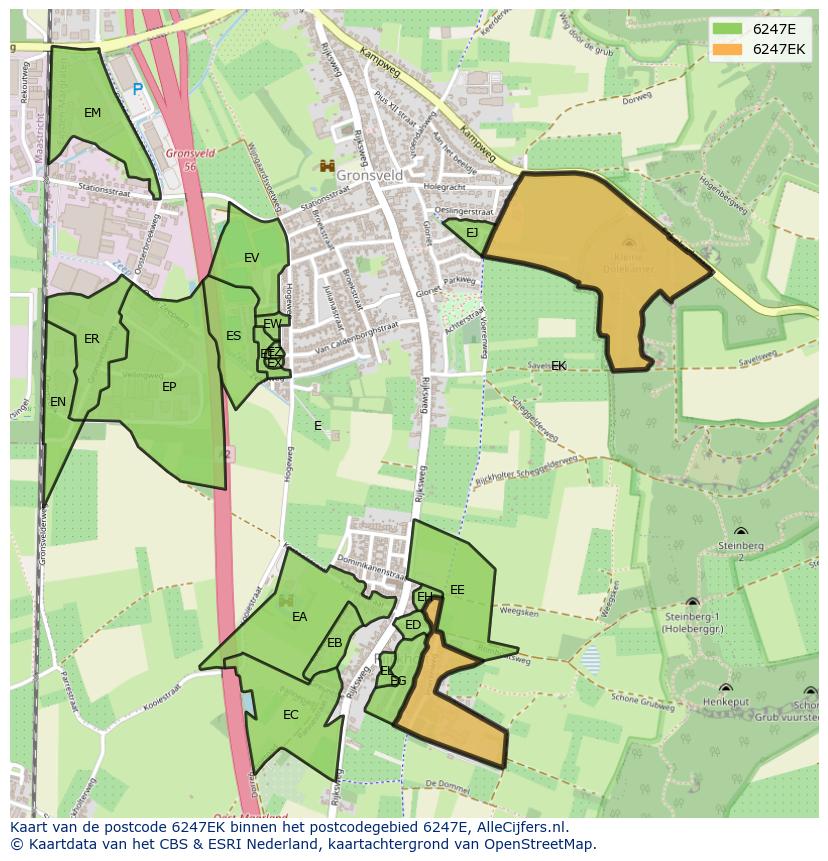 Afbeelding van het postcodegebied 6247 EK op de kaart.