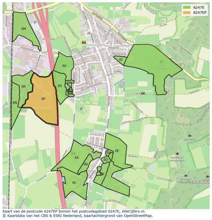 Afbeelding van het postcodegebied 6247 EP op de kaart.