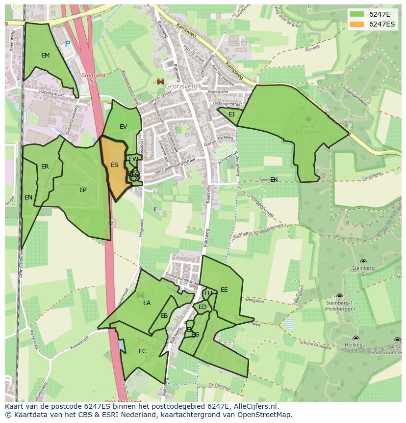 Afbeelding van het postcodegebied 6247 ES op de kaart.