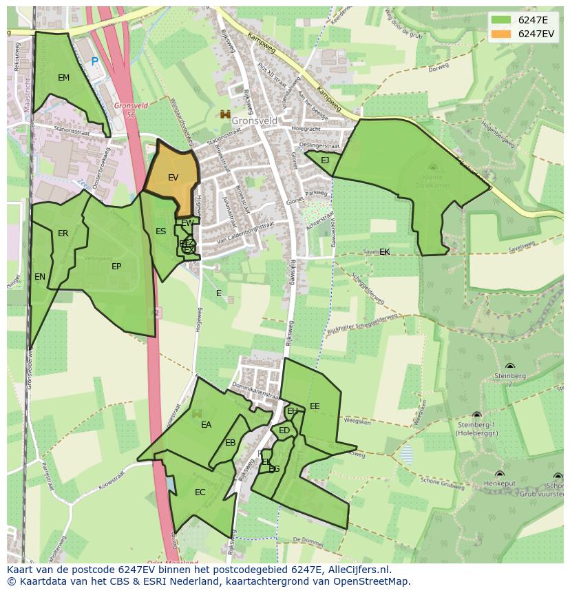 Afbeelding van het postcodegebied 6247 EV op de kaart.