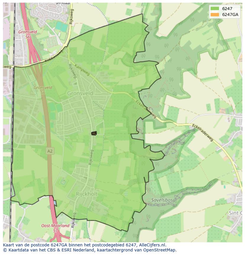 Afbeelding van het postcodegebied 6247 GA op de kaart.