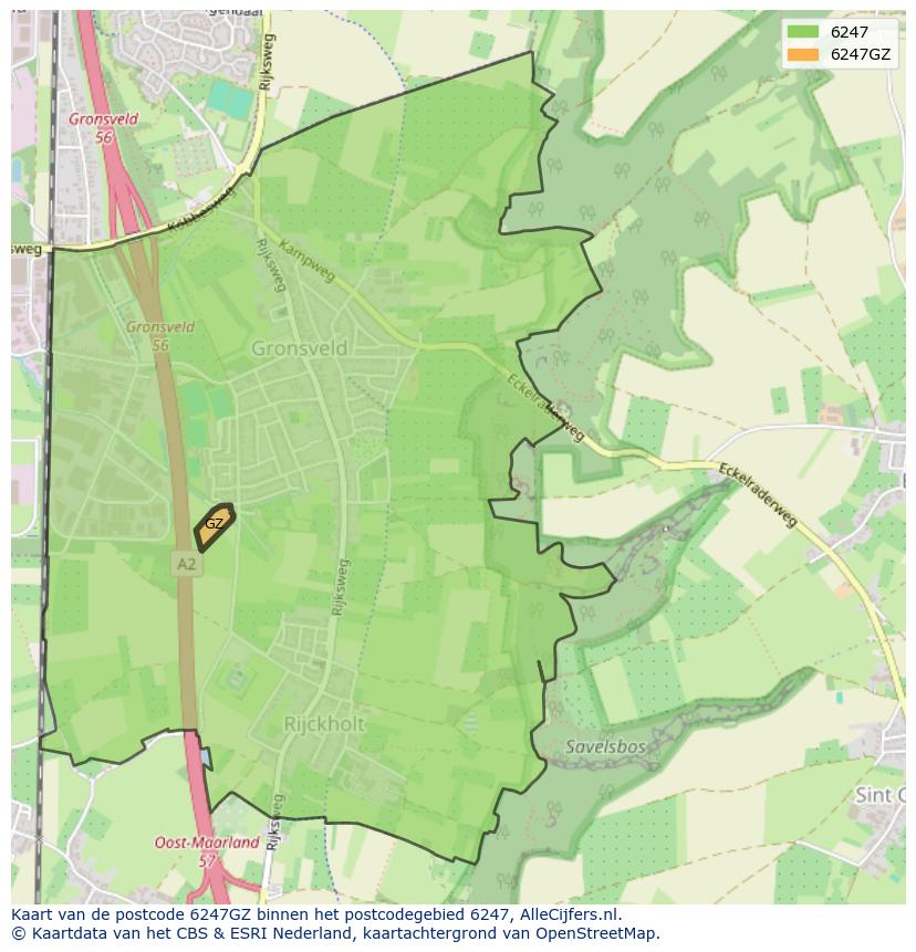 Afbeelding van het postcodegebied 6247 GZ op de kaart.