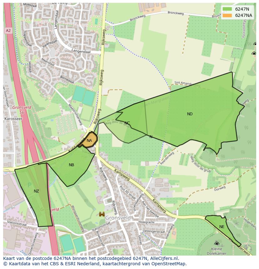 Afbeelding van het postcodegebied 6247 NA op de kaart.