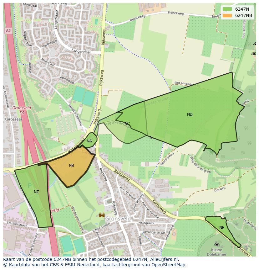 Afbeelding van het postcodegebied 6247 NB op de kaart.