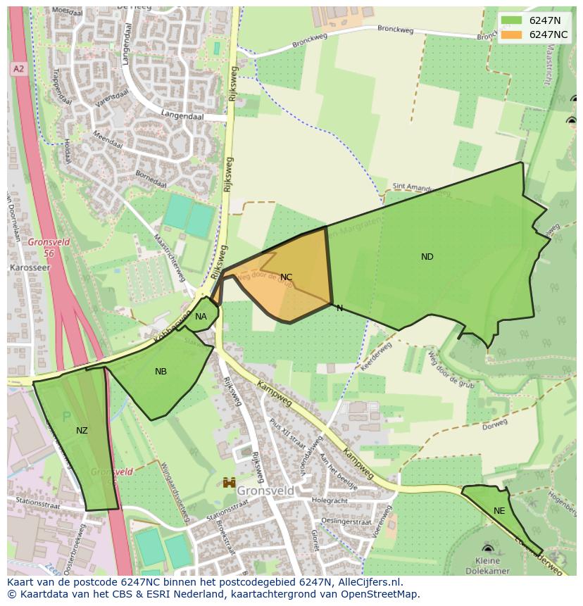 Afbeelding van het postcodegebied 6247 NC op de kaart.
