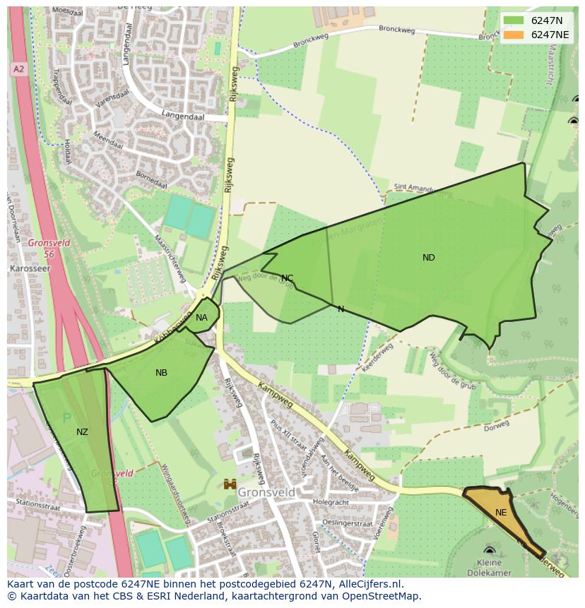 Afbeelding van het postcodegebied 6247 NE op de kaart.