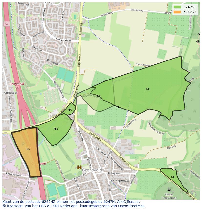 Afbeelding van het postcodegebied 6247 NZ op de kaart.