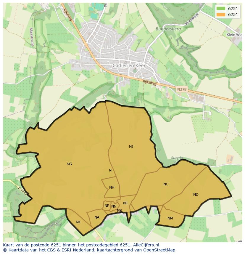 Afbeelding van het postcodegebied 6251 op de kaart.