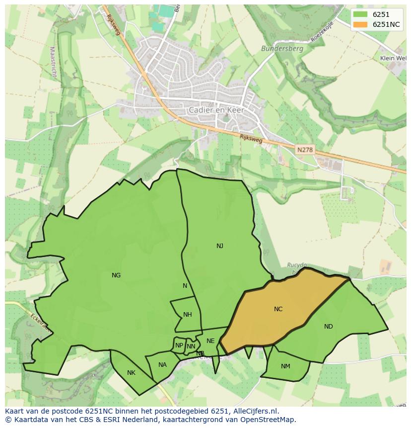 Afbeelding van het postcodegebied 6251 NC op de kaart.