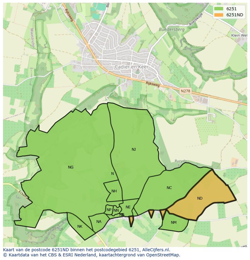 Afbeelding van het postcodegebied 6251 ND op de kaart.