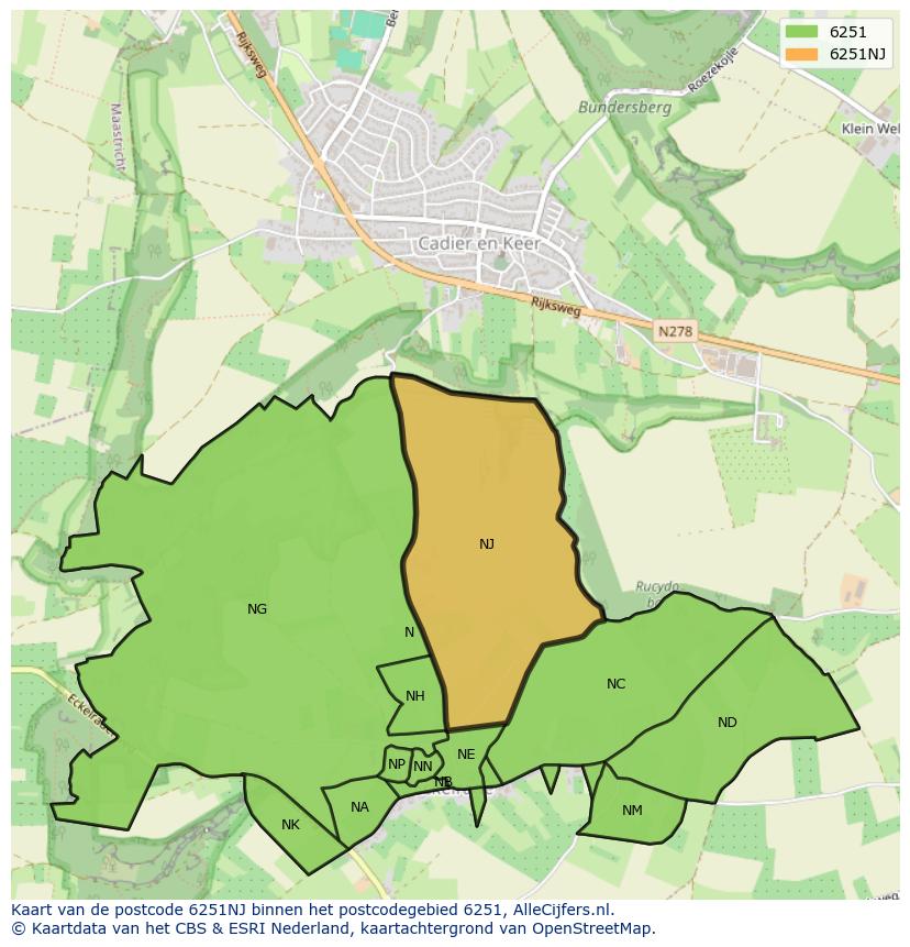 Afbeelding van het postcodegebied 6251 NJ op de kaart.