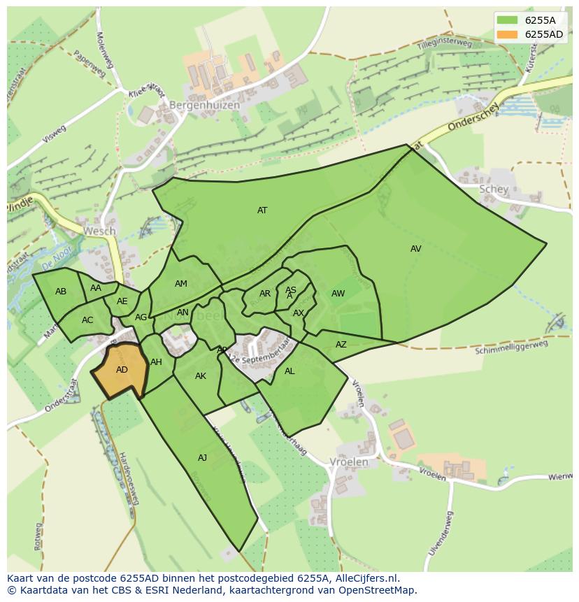 Afbeelding van het postcodegebied 6255 AD op de kaart.