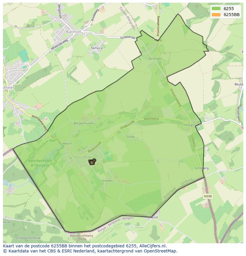 Afbeelding van het postcodegebied 6255 BB op de kaart.