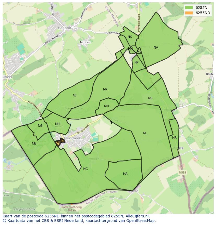 Afbeelding van het postcodegebied 6255 ND op de kaart.
