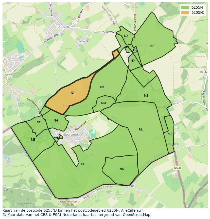 Afbeelding van het postcodegebied 6255 NJ op de kaart.
